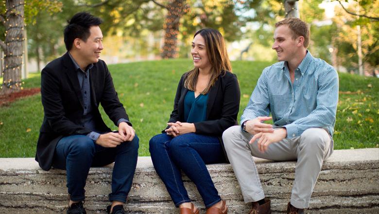 Business student sitting outside at Chapman University