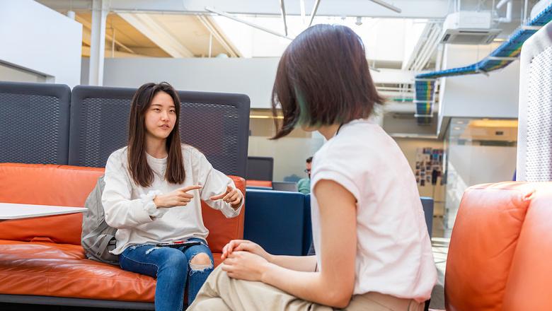 Two students having a discussion.